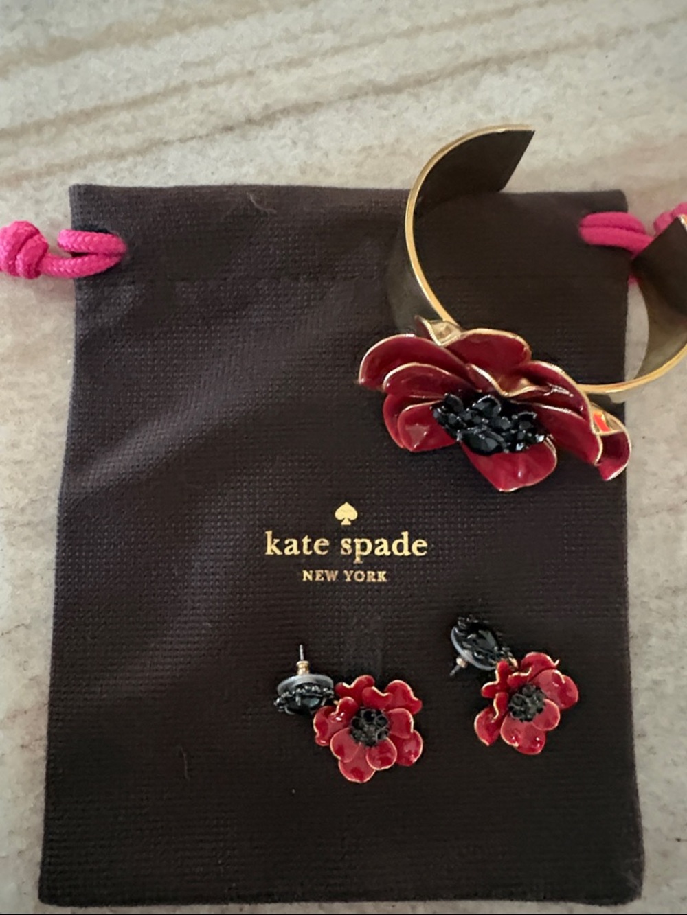 kate spade Red Enamel Flower Bracelet with Matching Earrings
